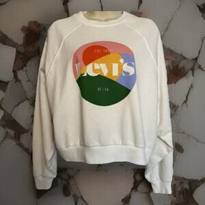 Levis Women’s White Cropped Logo Sweatshirt Size Medium EUC